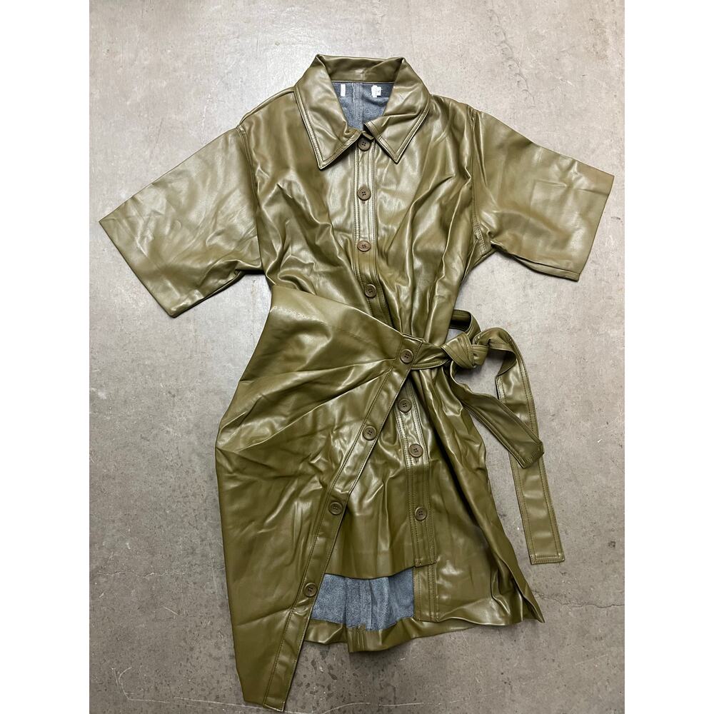 The Frankie Shop - Zoeyy Faux Leather Wrap Dress /Green /M - Picture 2 of 7